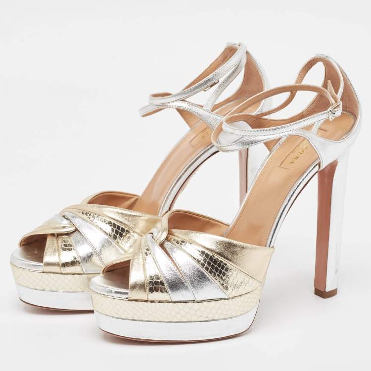 Pre Owned Aquazzura Tri Color Leather Platform Sandals Size 41