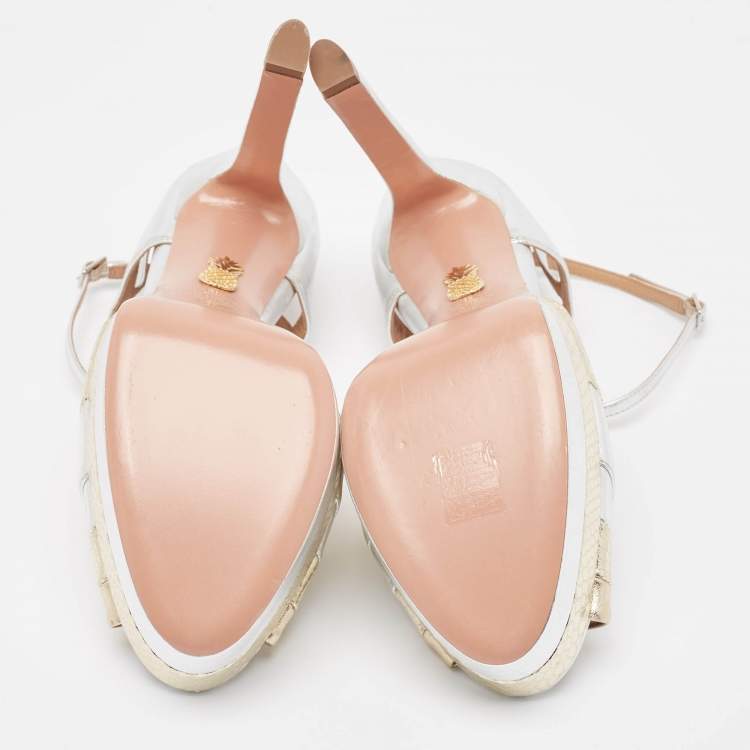 Pre Owned Aquazzura Tri Color Leather Platform Sandals Size 41