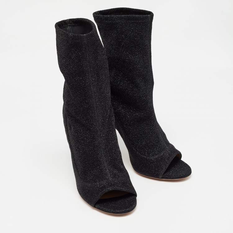Pre Owned Aquazzura Black Lurex Fabric Eclair Ankle Boots Size 40