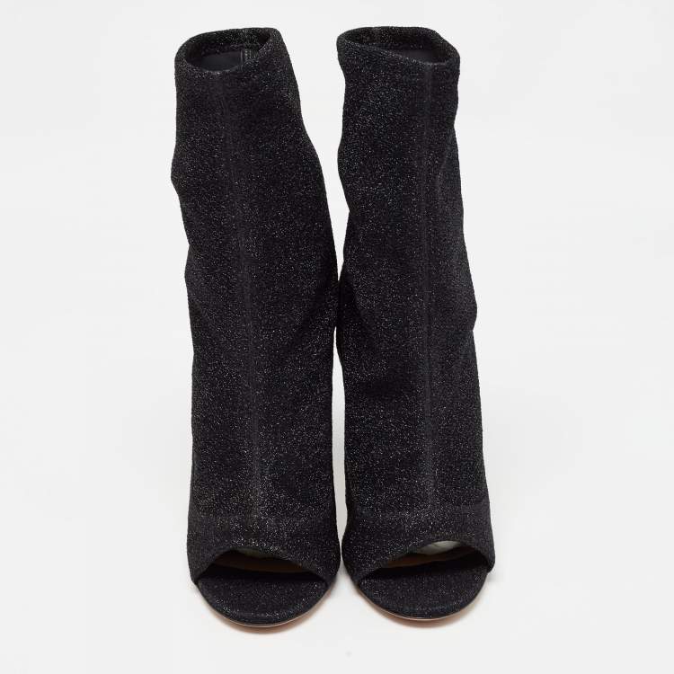 Pre Owned Aquazzura Black Lurex Fabric Eclair Ankle Boots Size 40