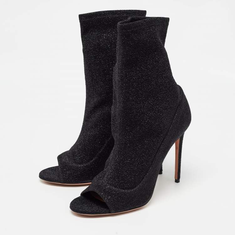Pre Owned Aquazzura Black Lurex Fabric Eclair Ankle Boots Size 40