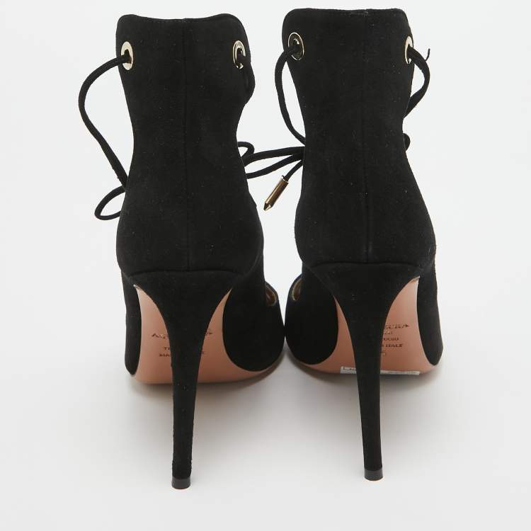 Pre Owned Aquazzura Black Suede Lace Up Sandals Size 35