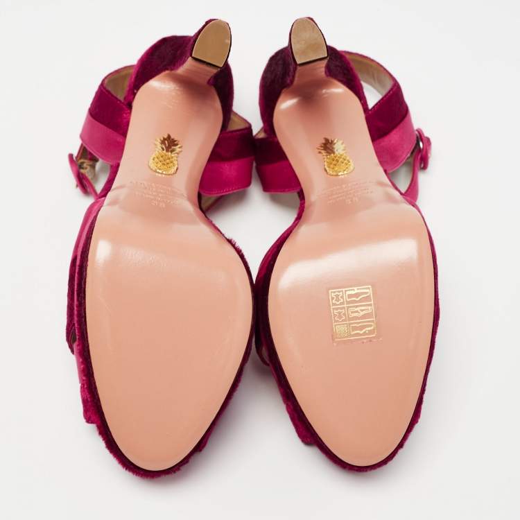 مملوكة مسبقًا Aquazzura Pink Satin and Velvet Coquette Platform Sandals Size 38
