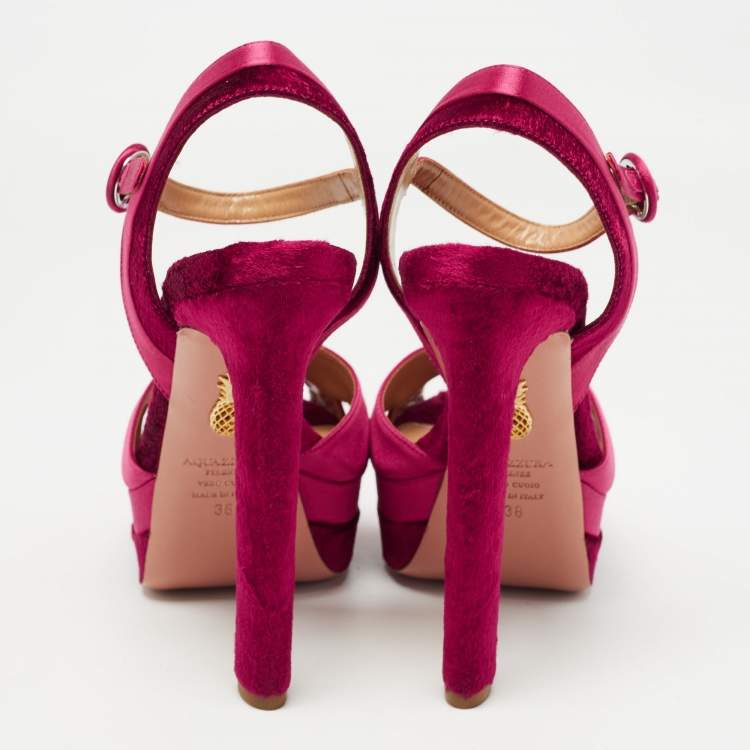 مملوكة مسبقًا Aquazzura Pink Satin and Velvet Coquette Platform Sandals Size 38