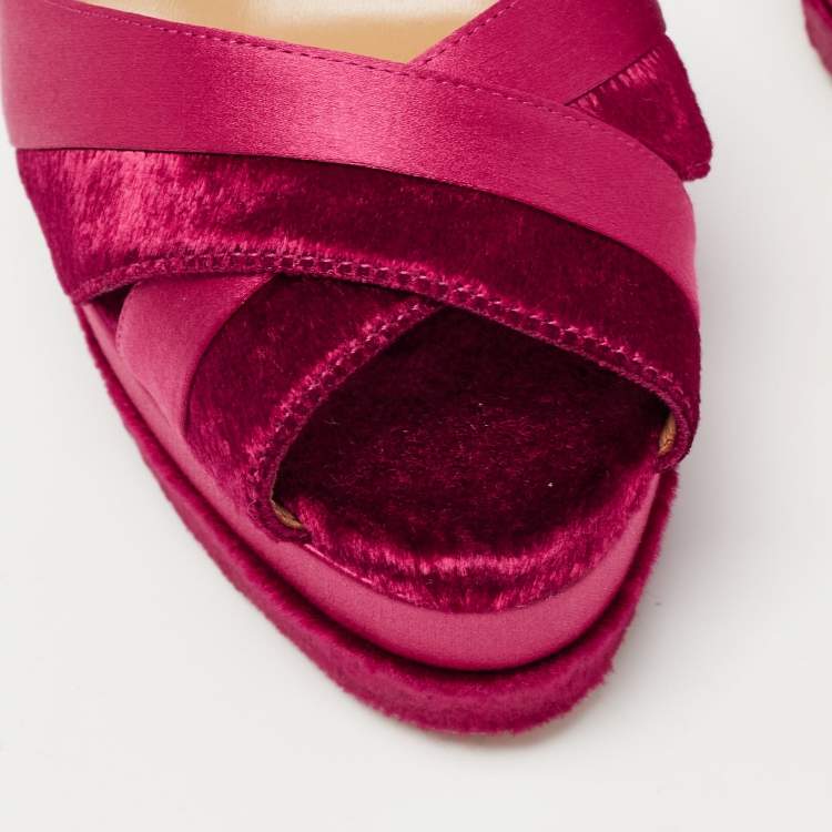 مملوكة مسبقًا Aquazzura Pink Satin and Velvet Coquette Platform Sandals Size 38