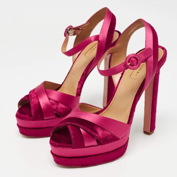 مملوكة مسبقًا Aquazzura Pink Satin and Velvet Coquette Platform Sandals Size 38