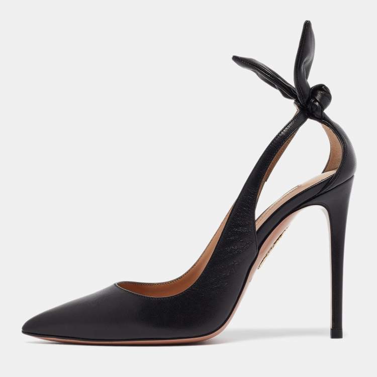 Pre Owned Aquazzura Black Leather Pointed Toe Pumps Size 35