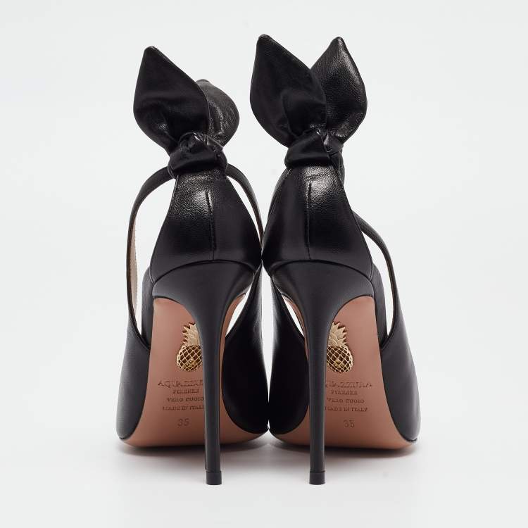 Pre Owned Aquazzura Black Leather Pointed Toe Pumps Size 35