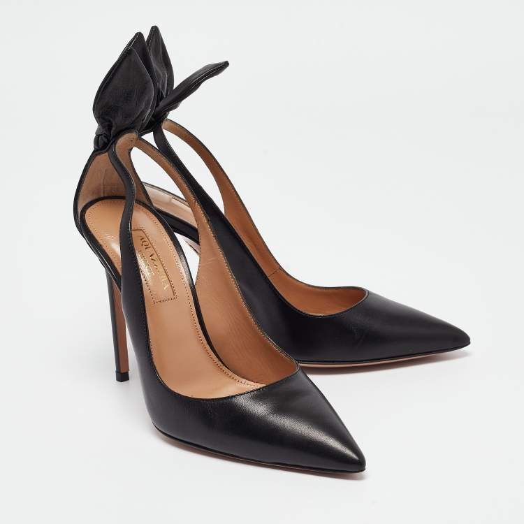 Pre Owned Aquazzura Black Leather Pointed Toe Pumps Size 35