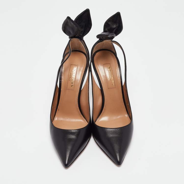 Pre Owned Aquazzura Black Leather Pointed Toe Pumps Size 35
