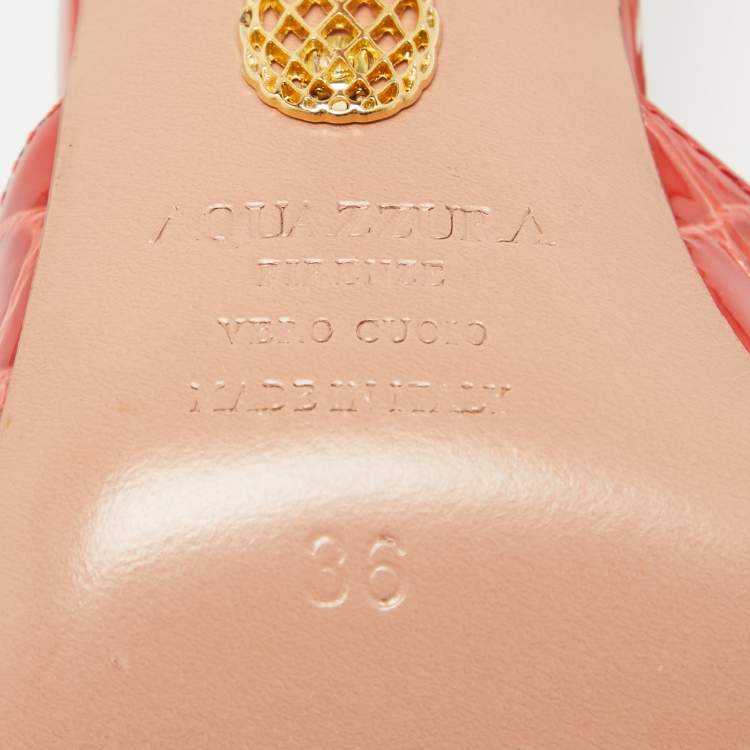 Pre Owned Aquazzura Red Croc Embossed Leather Mules Size 36  