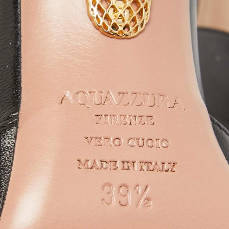 Pre Owned Aquazzura Black Leather Peep Toe Sandals Size 39.5