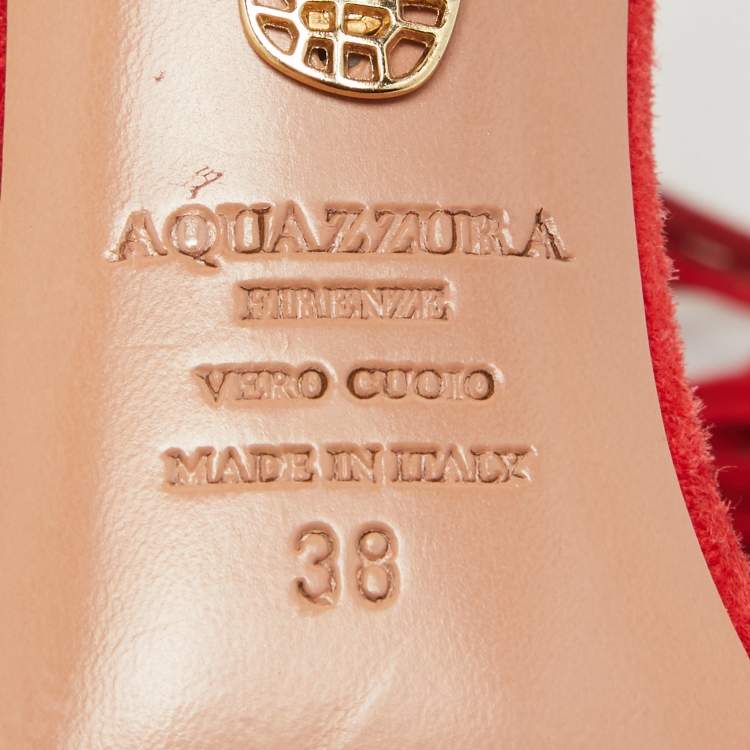 Pre Owned Aquazzura Red Fringed Suede Wild Thing Ankle Tie Sandals Size 38