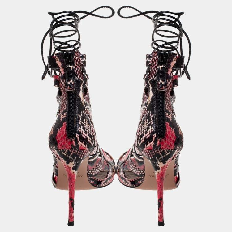 Pre Owned Aquazzura Multicolor Python Amazon Lace-up Sandals Size 38