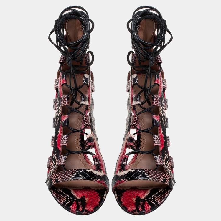 Pre Owned Aquazzura Multicolor Python Amazon Lace-up Sandals Size 38