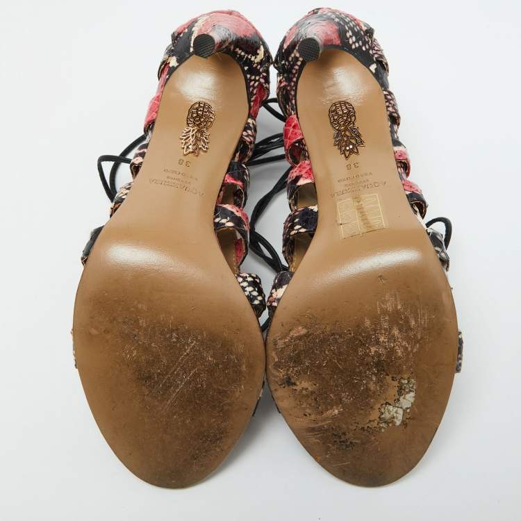 Pre Owned Aquazzura Multicolor Python Amazon Lace-up Sandals Size 38
