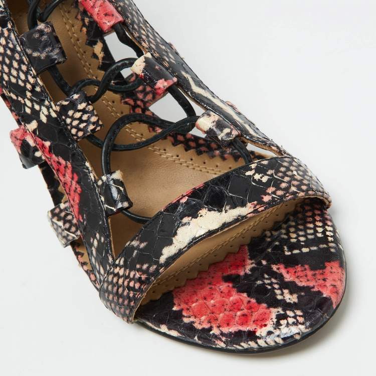 Pre Owned Aquazzura Multicolor Python Amazon Lace-up Sandals Size 38