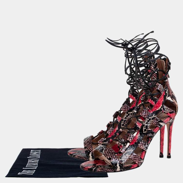 Pre Owned Aquazzura Multicolor Python Amazon Lace-up Sandals Size 38