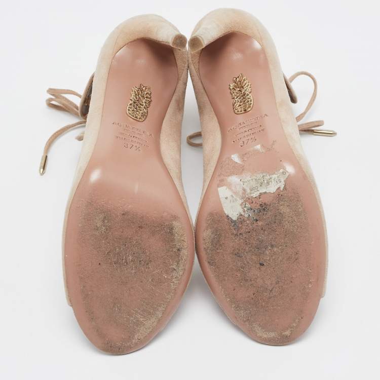Pre Owned Aquazzura Beige Suede Tango Lace Up Sandals Size 37.5