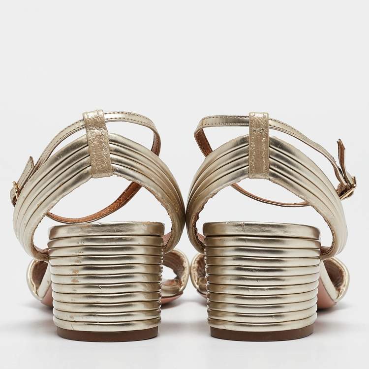 Pre Owned Aquazzura Gold Leather Sundance Sandals Size 37