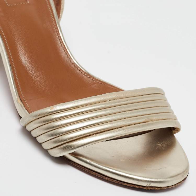 Pre Owned Aquazzura Gold Leather Sundance Sandals Size 37