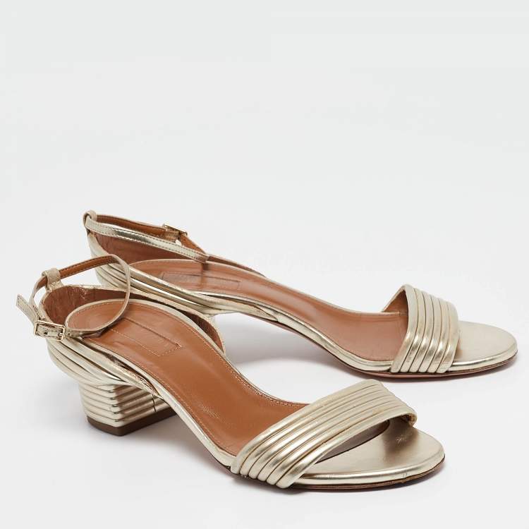 Pre Owned Aquazzura Gold Leather Sundance Sandals Size 37