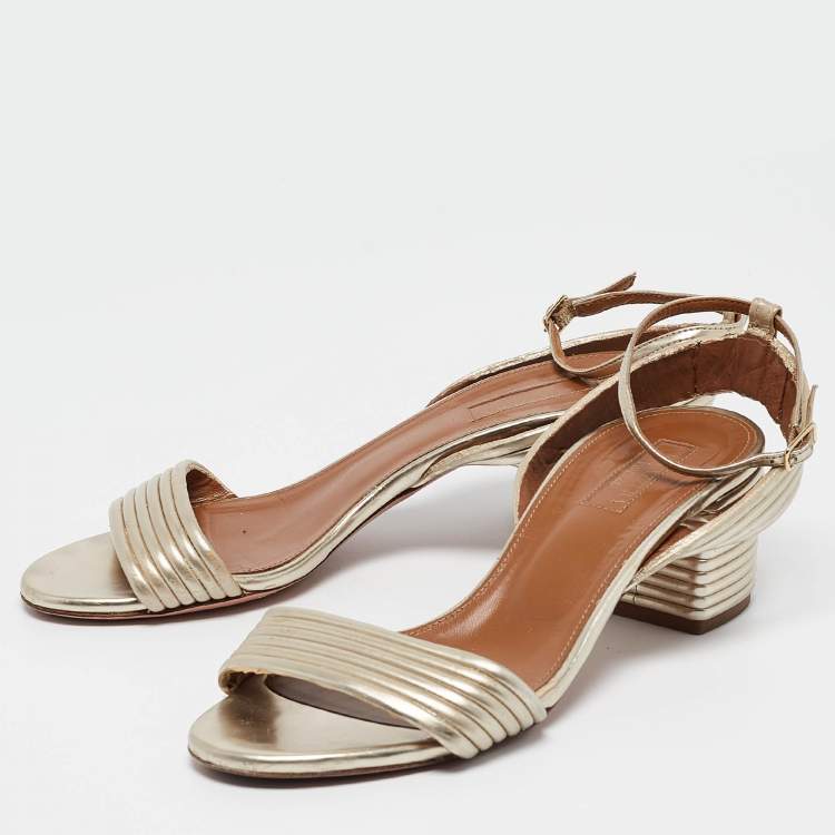 Pre Owned Aquazzura Gold Leather Sundance Sandals Size 37
