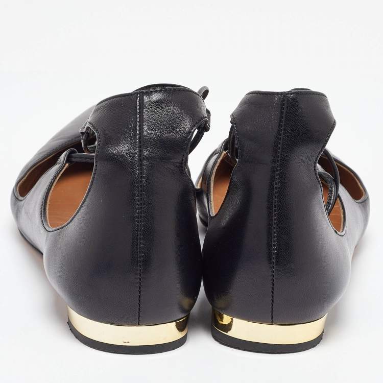 Pre Owned Aquazzura Black Leather Christy Flat Sandals Size 39