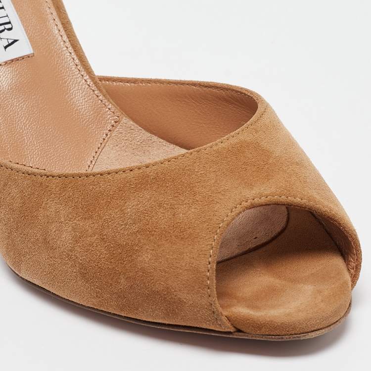 Pre Owned Aquazzura Brown Suede Slide Sandals Size 36.5