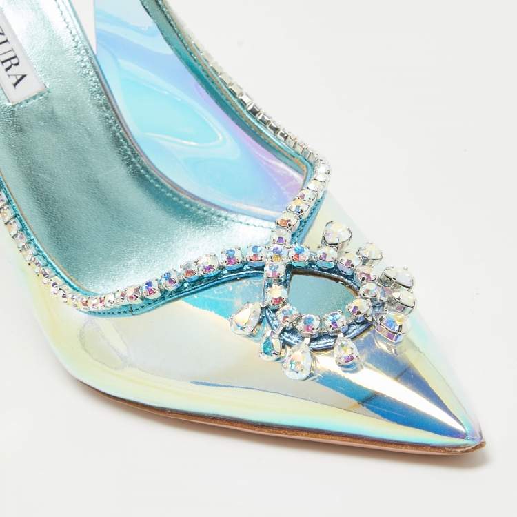 Pre Owned Aquazzura Iridescent PVC and Leather Seduction Pumps Size 40.5