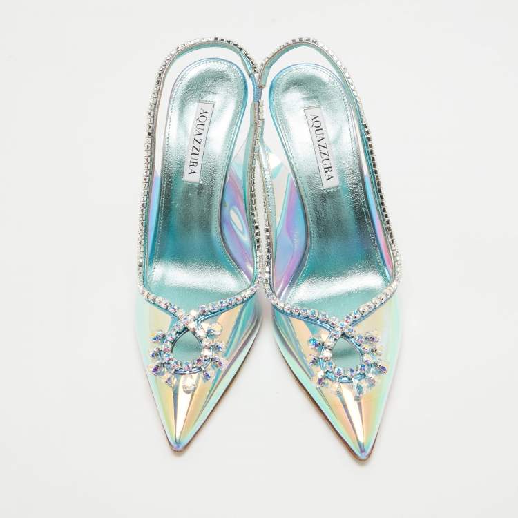 Pre Owned Aquazzura Iridescent PVC and Leather Seduction Pumps Size 40.5