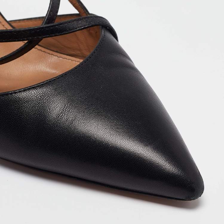 Pre Owned Aquazzura Black Leather Pointed Toe Ankle Strap Pumps Size 39  