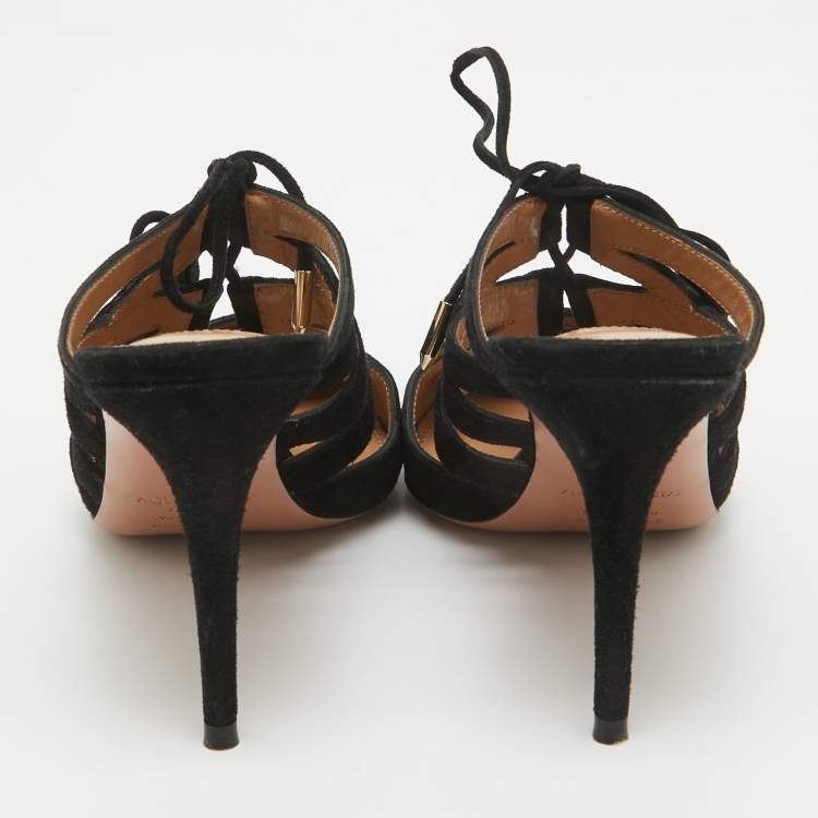 Pre Owned Aquazzura Black Suede Belgravia Mules Size 35.5