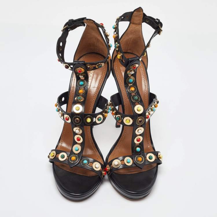 Pre Owned Aquazzura Black Leather Platform Ankle Strap Sandals Size 39.5