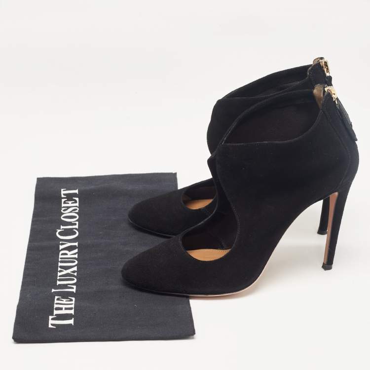 Pre Owned Aquazzura Black Suede Ankle Length Boots Size 38