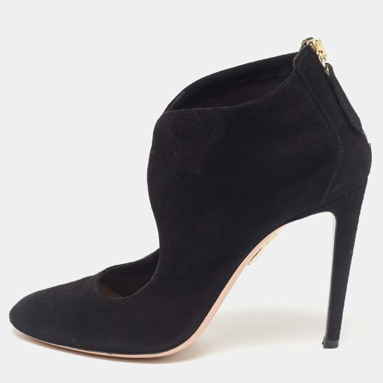 Pre Owned Aquazzura Black Suede Ankle Length Boots Size 38