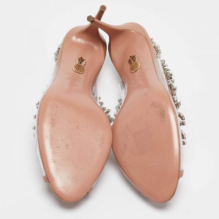 مملوكة مسبقًا Aquazzura Beige Leather and PVC Temptation Slingback Sandals Size 40.5