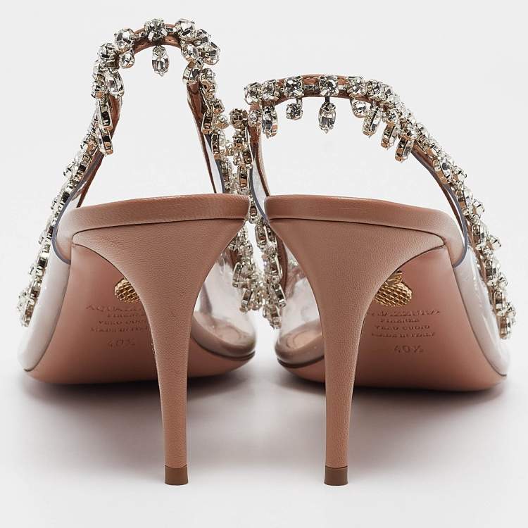مملوكة مسبقًا Aquazzura Beige Leather and PVC Temptation Slingback Sandals Size 40.5