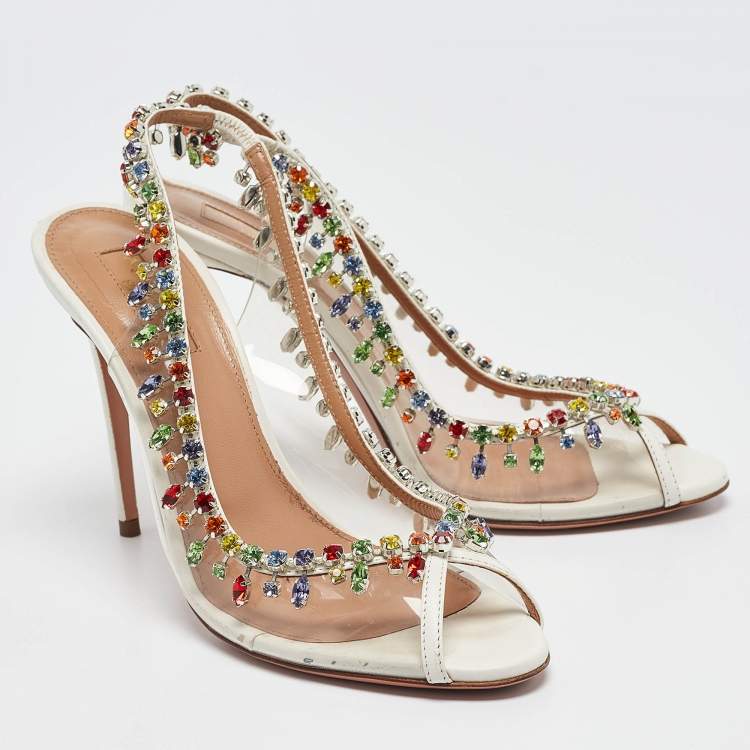 Pre Owned Aquazzura Transparent PVC Temptation Slingback Sandals Size 37.5