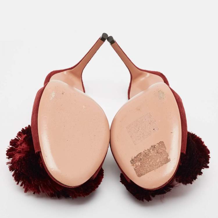 Pre Owned Aquazzura Burgundy Suede Lotus Blossom Mules Size 38