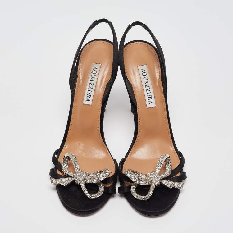 Pre Owned Aquazzura Black Satin Slingback Sandals Size 38
