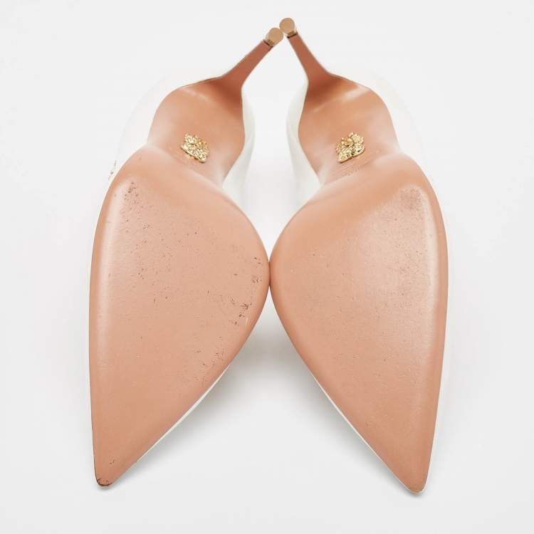 Pre Owned Aquazzura White Leather Pointed Toe Pumps Size 38