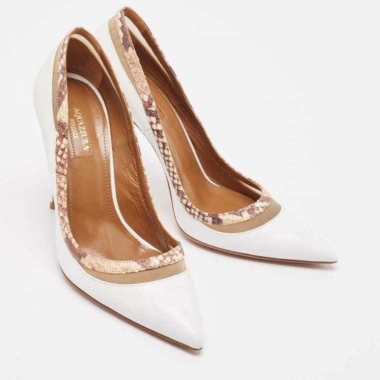Pre Owned Aquazzura White Leather Pointed Toe Pumps Size 38