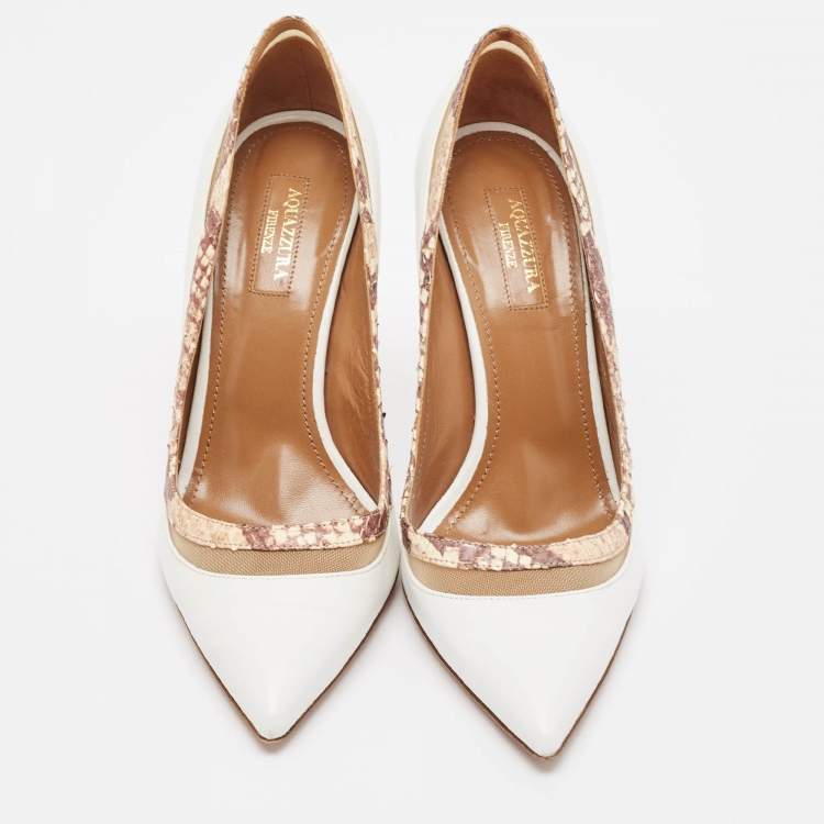 Pre Owned Aquazzura White Leather Pointed Toe Pumps Size 38