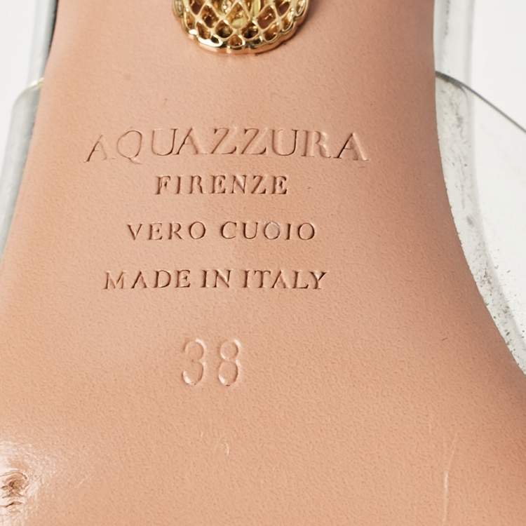 Pre Owned Aquazzura Transparent PVC Crystal Embellished Slide Sandals Size 38