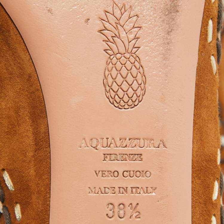 مملوكة مسبقًا Aquazzura Brown Suede Ankle Wrap Ballet Flats Size 38.5
