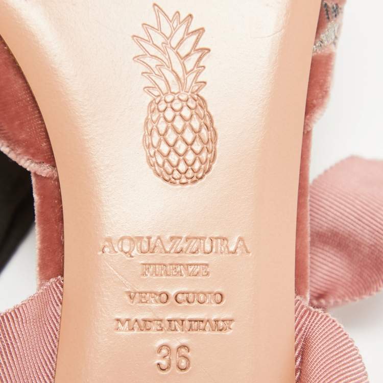 Pre Owned Aquazzura Pink Embellished Velvet Ankle Tie Flats Size 36