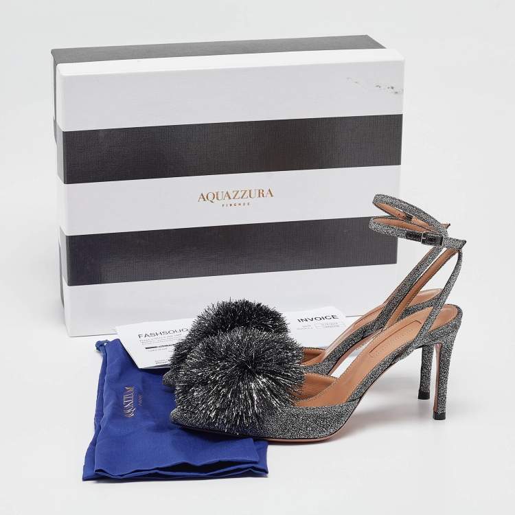 Pre Owned Aquazzura Silver Lurex Fabric Powder Puff Pumps Size 35.5