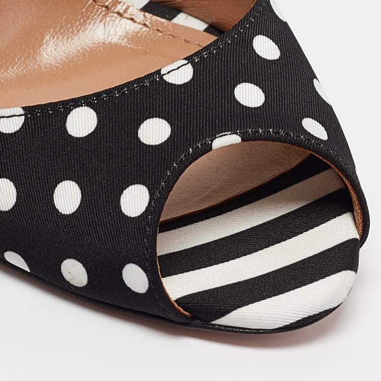 مملوكة مسبقًا Aquazzura x Racil Multicolor Polka Dot Fabric and Printed Satin Bow Sandals Size 36