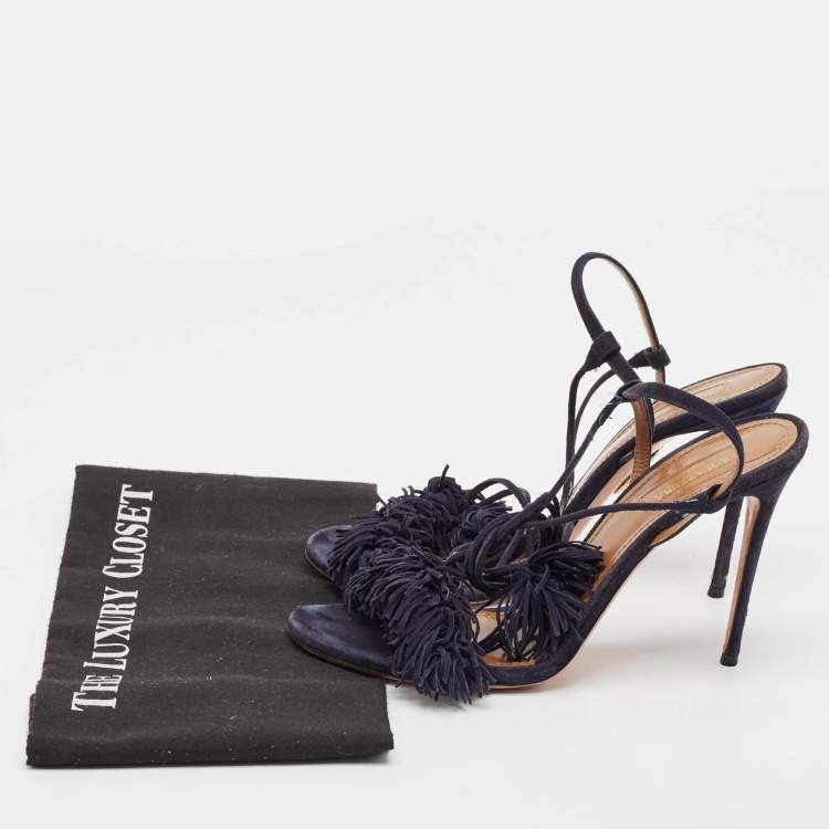 Pre Owned Aquazzura Navy Blue Suede Wild Thing Ankle Strap Sandals Size 39.5